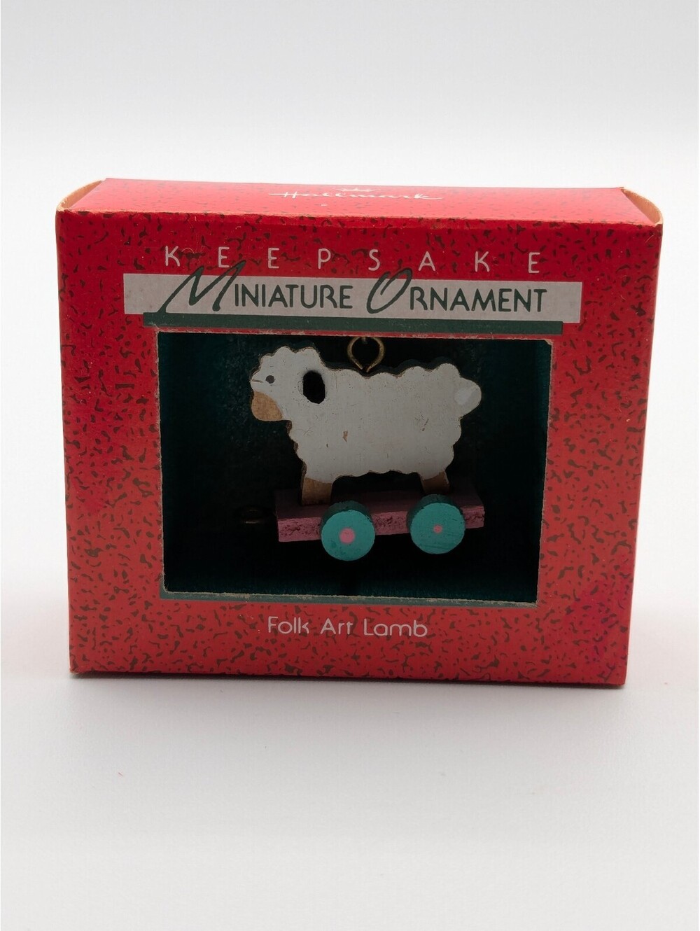 Hallmark Keepsake Folk Art Lamb Miniature Ornament 1988, New in Box, Wooden